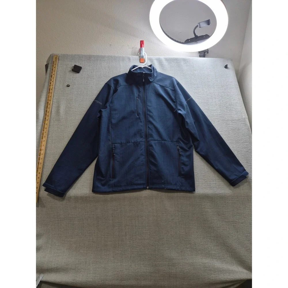 Eddie Bauer Shaded Crosshatch Soft Shell Jacket Mens Large Blue Fleece Lined